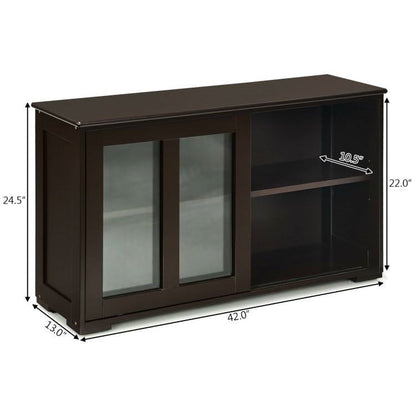 Brown Wood Sideboard with Sliding Glass Door