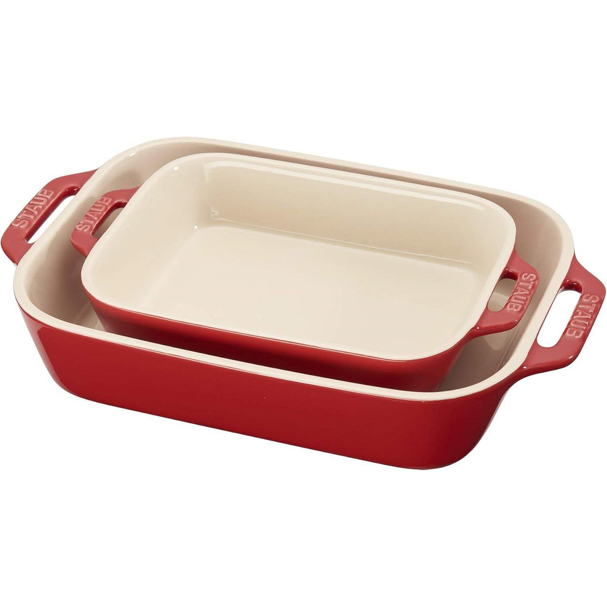 2 Piece Stoneware Baking Dish Set in Cherry Red / Ivory