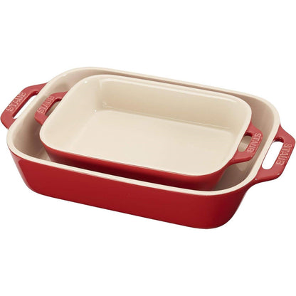 2 Piece Stoneware Baking Dish Set in Cherry Red / Ivory