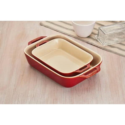 2 Piece Stoneware Baking Dish Set in Cherry Red / Ivory