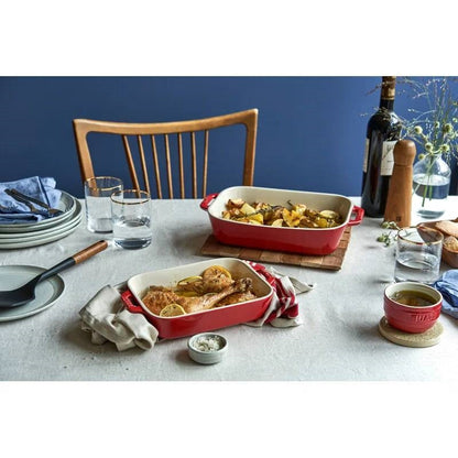 2 Piece Stoneware Baking Dish Set in Cherry Red / Ivory