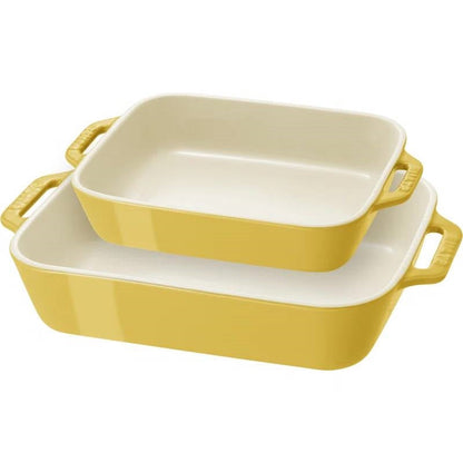 2 Piece Stoneware Casserole Dish Set in Yellow / Ivory