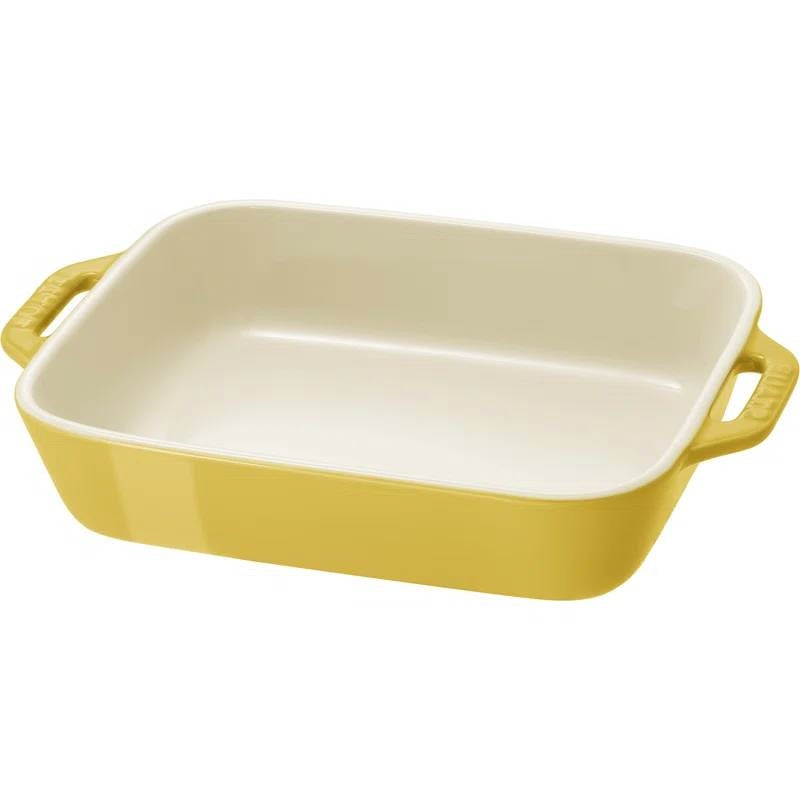 2 Piece Stoneware Casserole Dish Set in Yellow / Ivory