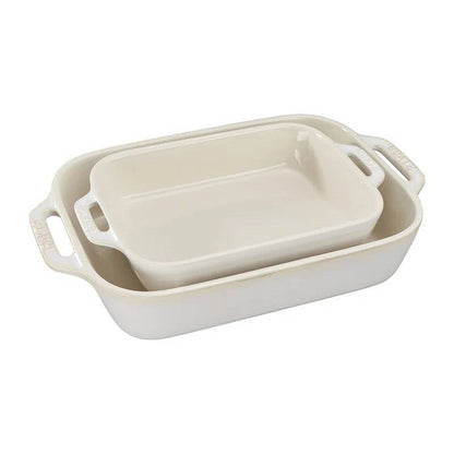 2 Piece Stoneware Baking Dish Set in Ivory Cream Beige