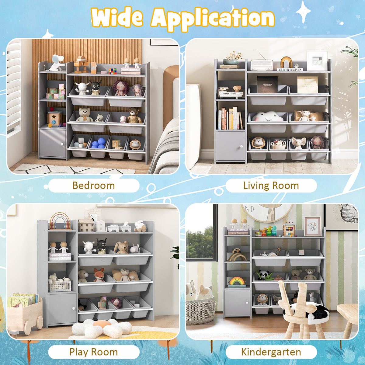 4-Tier Kids Bookshelf and Toy Storage Rack