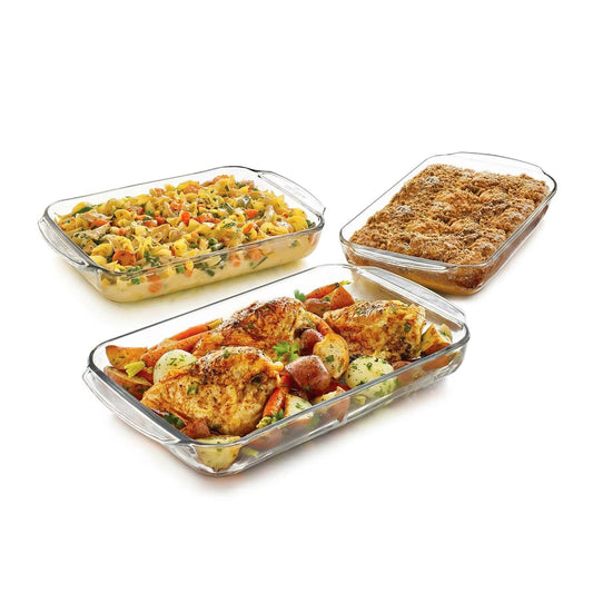 Glass 3-Piece Bakeware Oven Safe Casserole Baking Dish Set