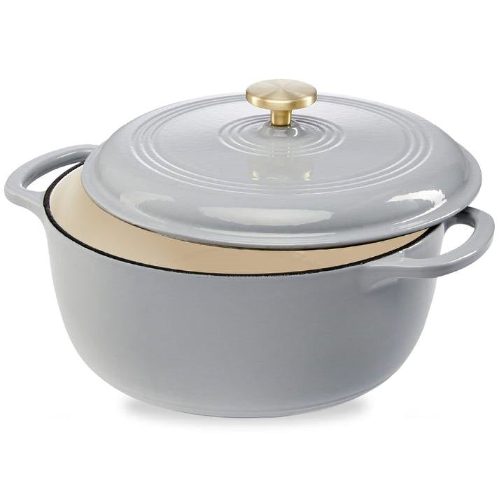 6 Quart Light Grey Enamel Cast-Iron Dutch Oven