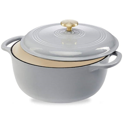6 Quart Light Grey Enamel Cast-Iron Dutch Oven
