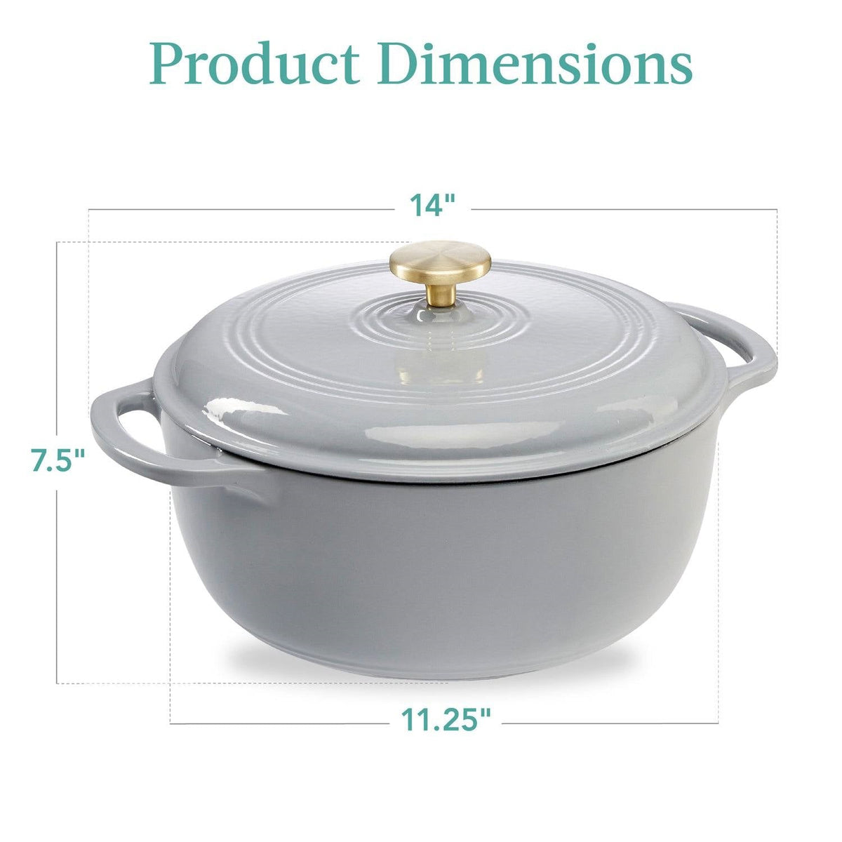 6 Quart Light Grey Enamel Cast-Iron Dutch Oven