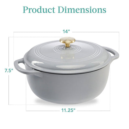 6 Quart Light Grey Enamel Cast-Iron Dutch Oven