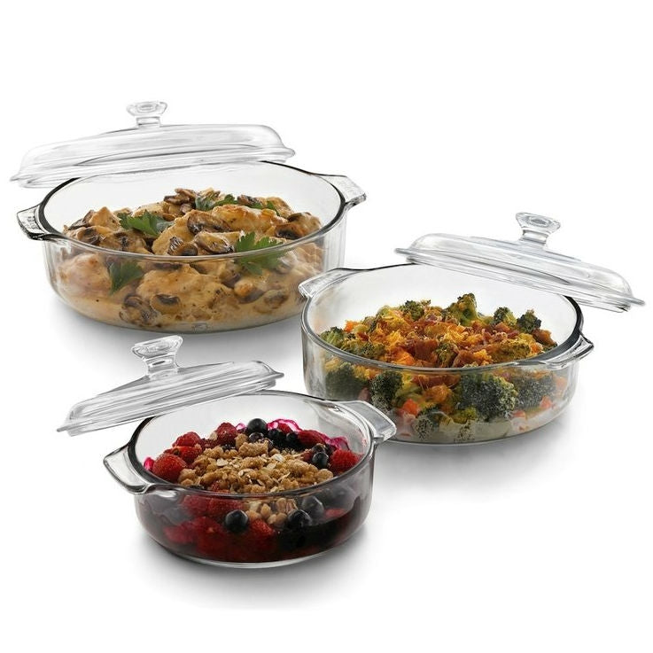 6-Piece Round Glass Casserole Set with Lids