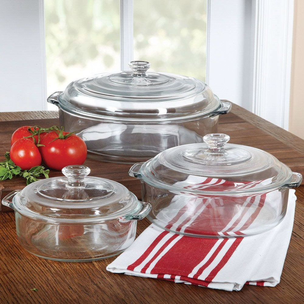 6-Piece Round Glass Casserole Set with Lids