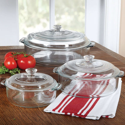 6-Piece Round Glass Casserole Set with Lids