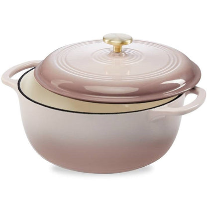 6 Quart Pink Beige Off-White Enamel Cast-Iron Dutch Oven