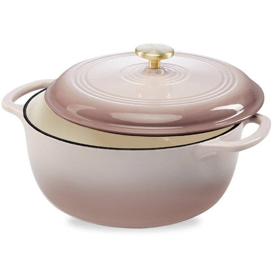 6 Quart Pink Beige Off-White Enamel Cast-Iron Dutch Oven