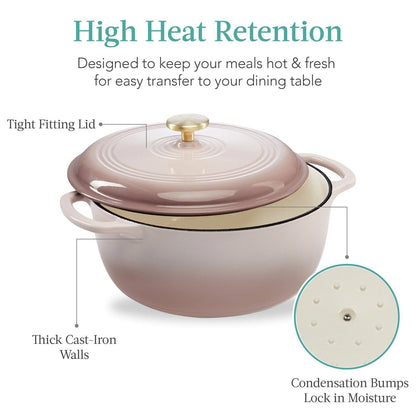 6 Quart Pink Beige Off-White Enamel Cast-Iron Dutch Oven