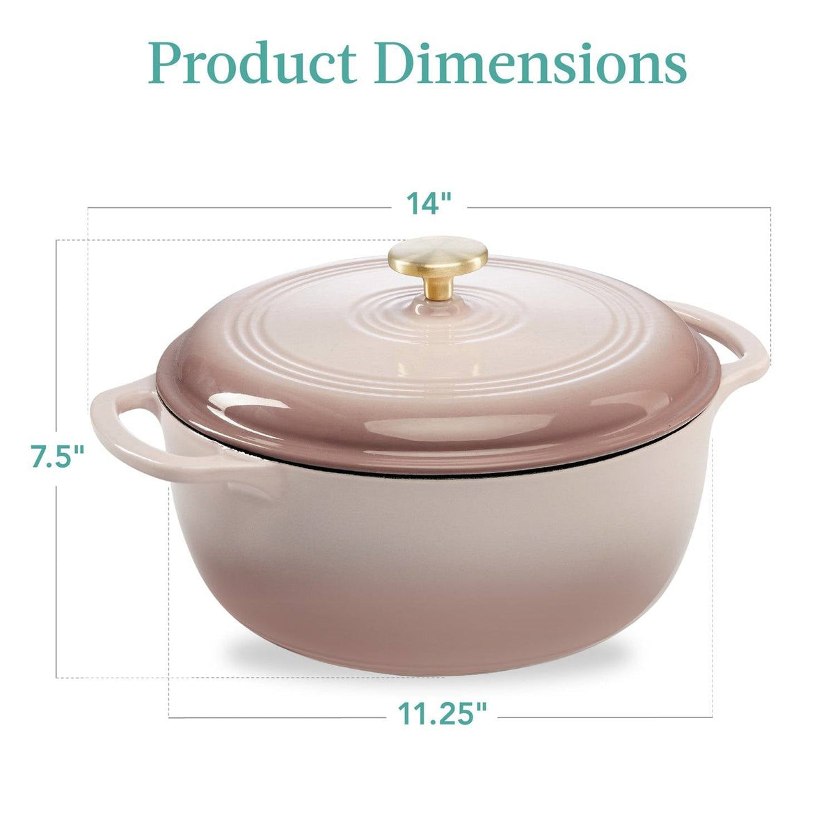 6 Quart Pink Beige Off-White Enamel Cast-Iron Dutch Oven