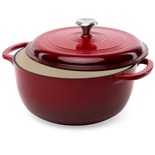 6 Quart Red Enamel Cast-Iron Dutch Oven
