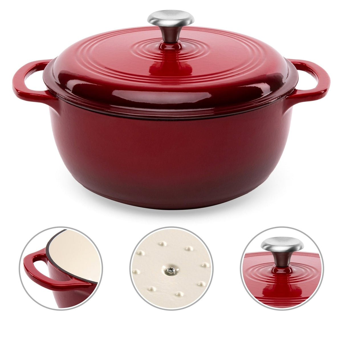 6 Quart Red Enamel Cast-Iron Dutch Oven