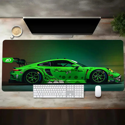 White Sports Car Gaming Desk Mat