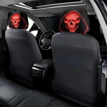 2Pcs Grim Reaper Skull Headrest Covers—Halloween Auto Decor