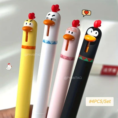 4-Piece Chicken Gel Pen Set, 0.5mm Black Ink