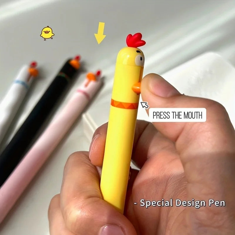 4-Piece Chicken Gel Pen Set, 0.5mm Black Ink