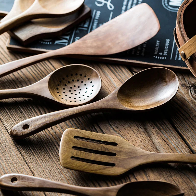 9-Piece Teak Cooking Utensil Set with Holder