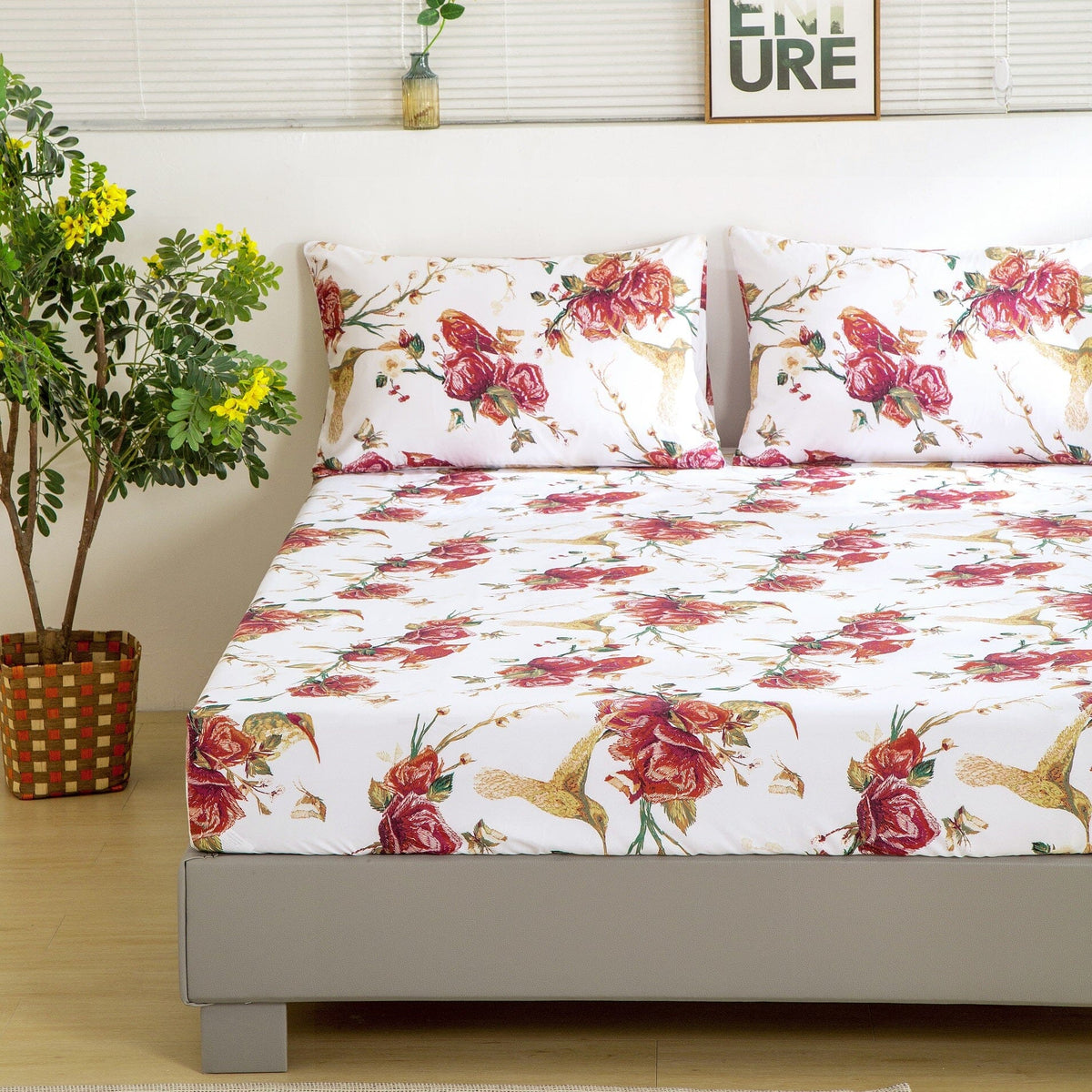 Tache Burgundy Hummingbird Rose Garden Sheet Set
