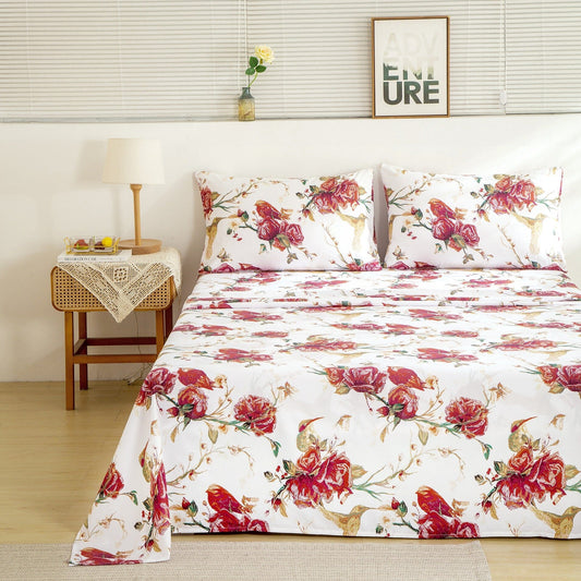 Tache Burgundy Hummingbird Rose Garden Sheet Set