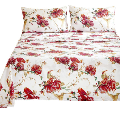 Tache Burgundy Hummingbird Rose Garden Sheet Set