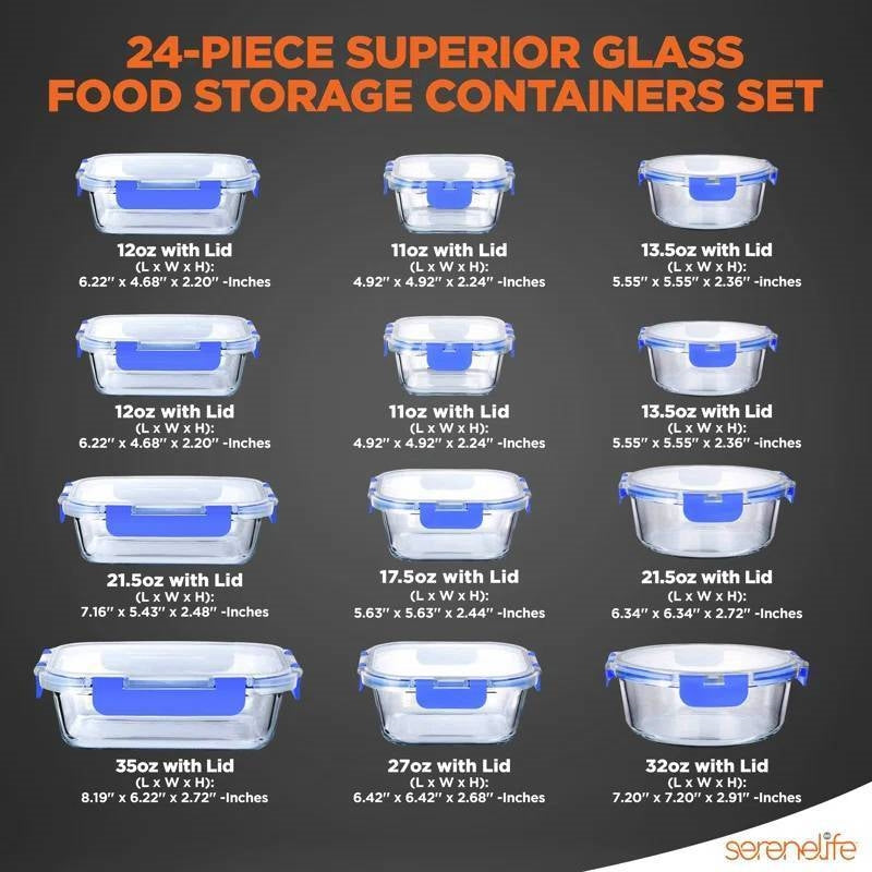 24-Piece Glass Food Storage Container Bakeware Set
