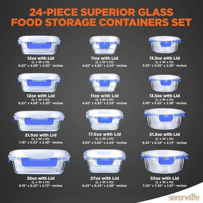 24-Piece Glass Food Storage Container Bakeware Set