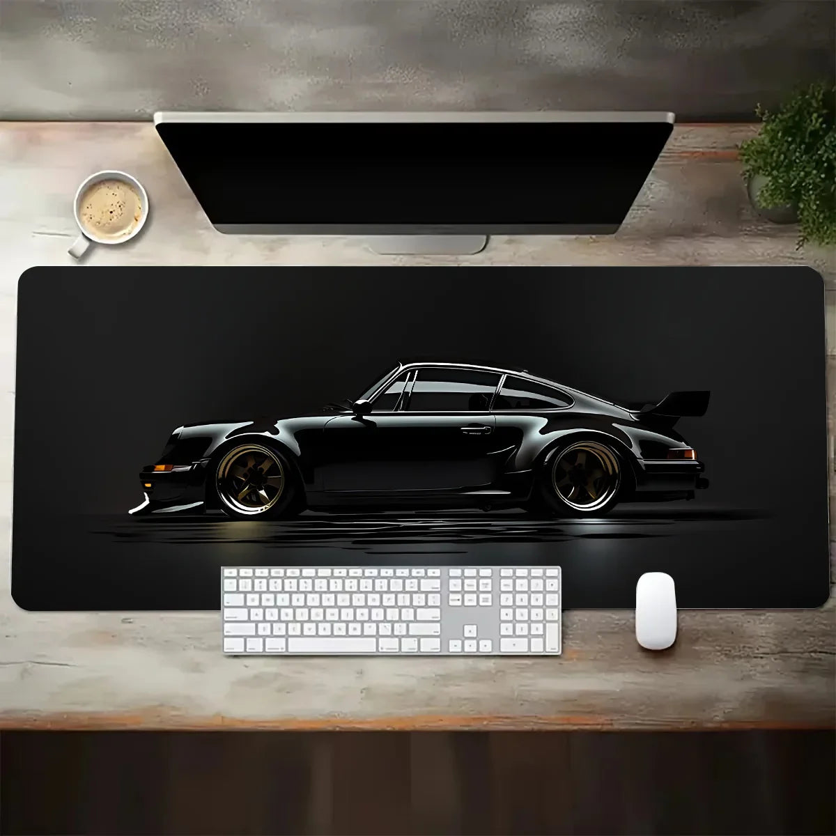 White Sports Car Gaming Desk Mat