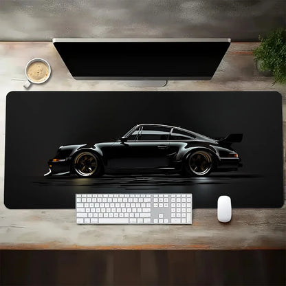 White Sports Car Gaming Desk Mat