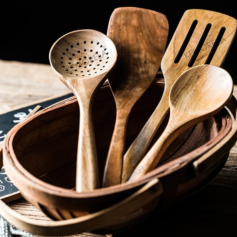 9-Piece Teak Cooking Utensil Set with Holder