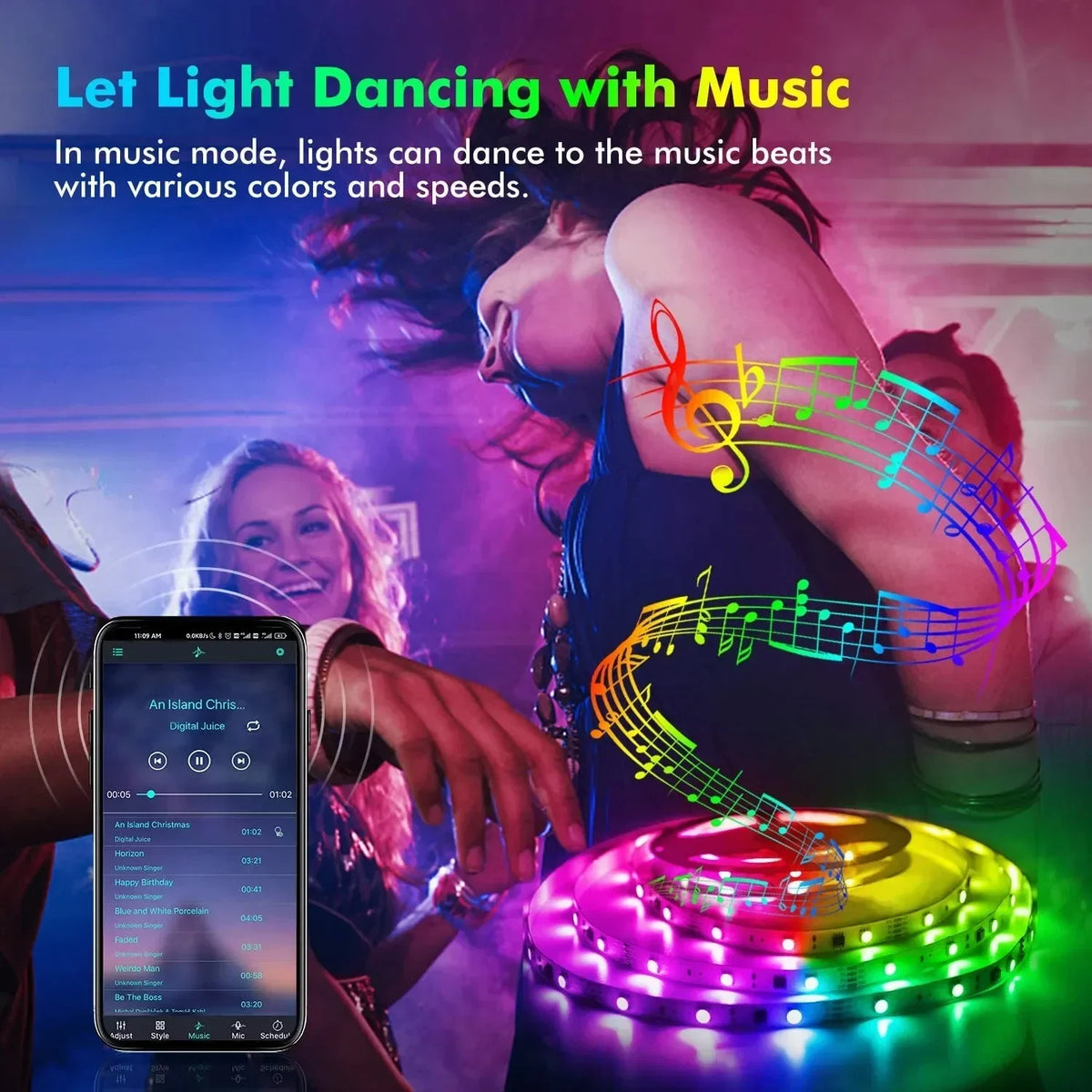 Smart RGB LED Strip Lights with Music Sync