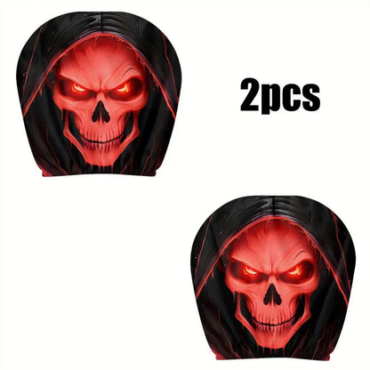 2Pcs Grim Reaper Skull Headrest Covers—Halloween Auto Decor