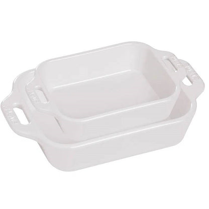 2 Piece Stoneware Bakeware Casserole Dish Set in White