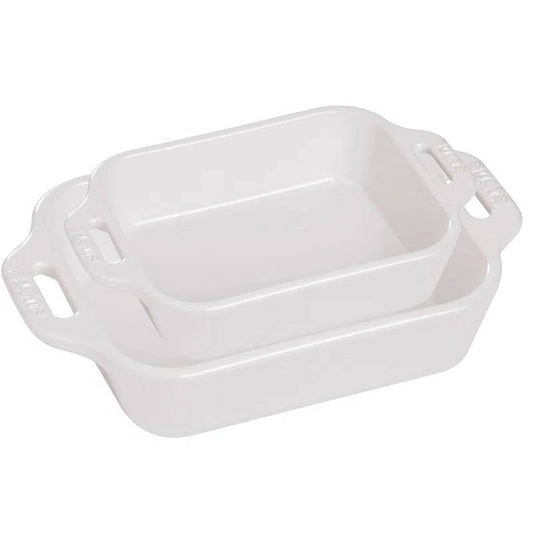 2 Piece Stoneware Bakeware Casserole Dish Set in White