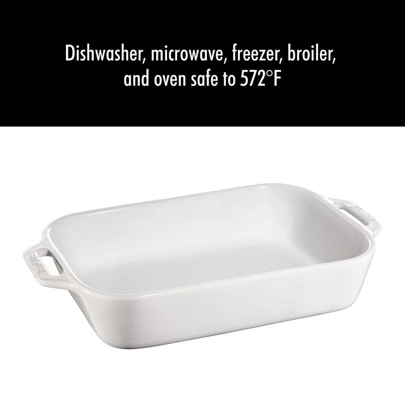 2 Piece Stoneware Bakeware Casserole Dish Set in White