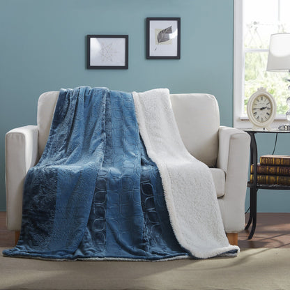 Tache Rainy Day Grey Blue Sherpa Throw Blanket