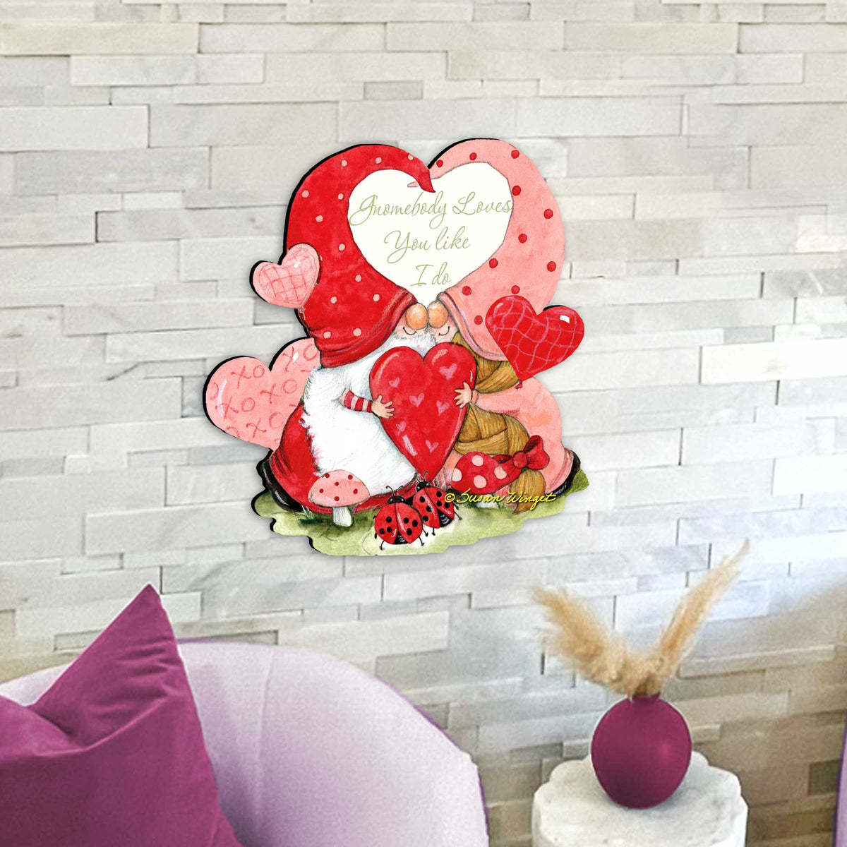 Gnome body Loves Gnome Wooden Door Hanger Wall Art