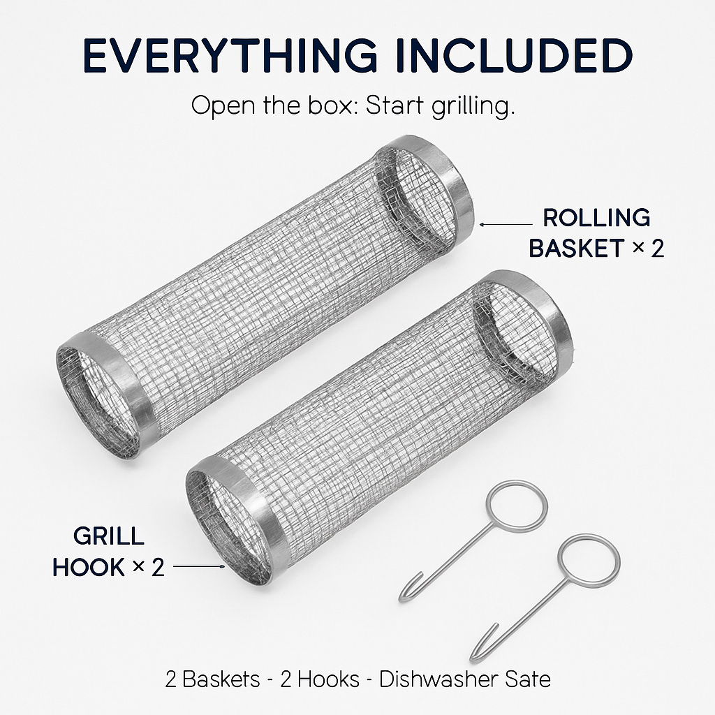 2-Piece Rolling BBQ Basket Set, 3.42 × 11.61 Inch