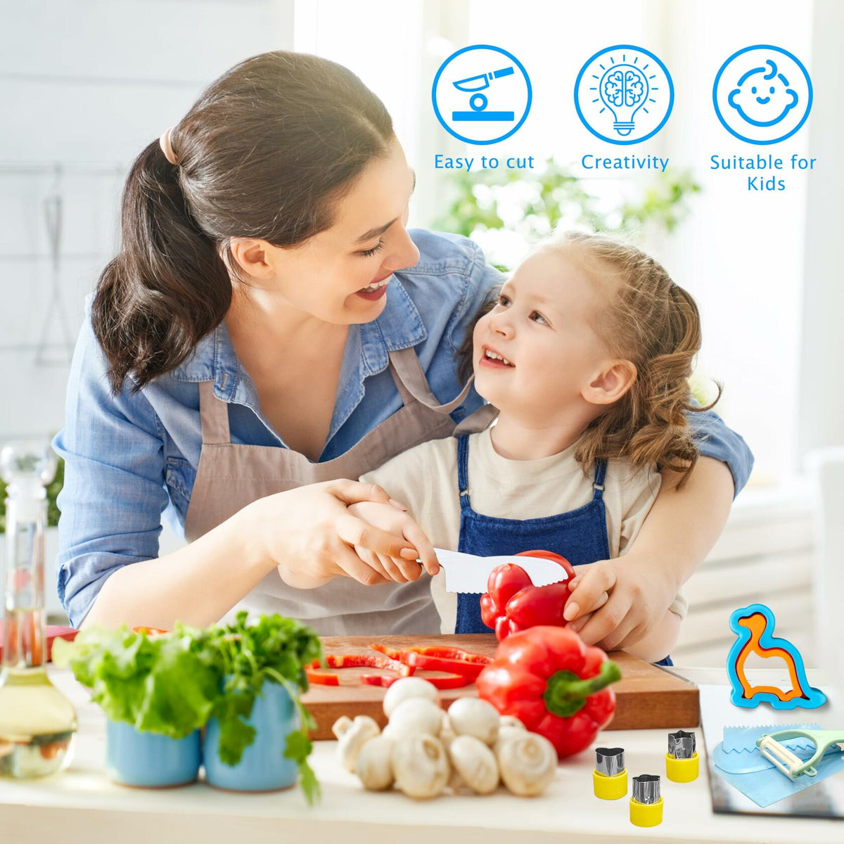 OLRMA 20-Piece Blue Kids Plastic Knife Set