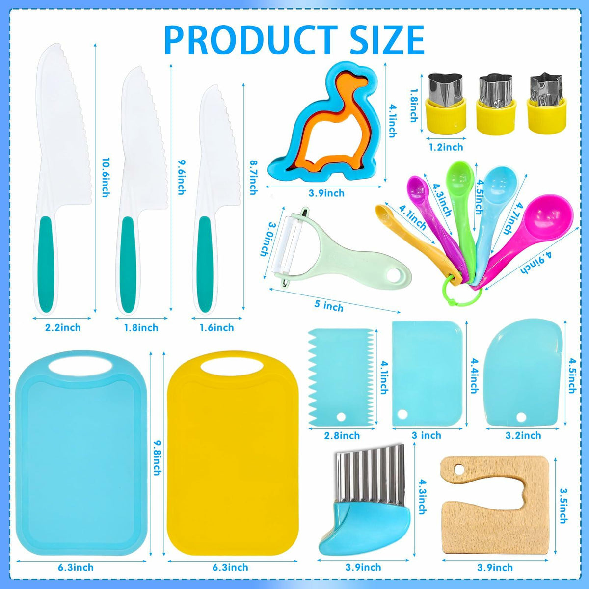 OLRMA 20-Piece Blue Kids Plastic Knife Set