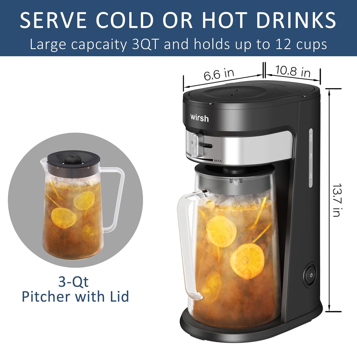 Wirsh Iced Coffee & Tea Maker, 85-Oz Pitcher